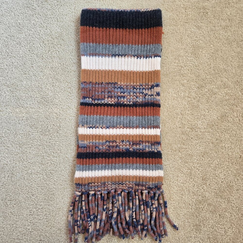 360 Cashmere Striped Brown Knit Scarf
